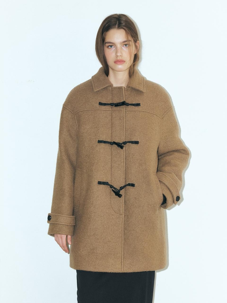 Wool Duffle Half Coat, Mocha Brown