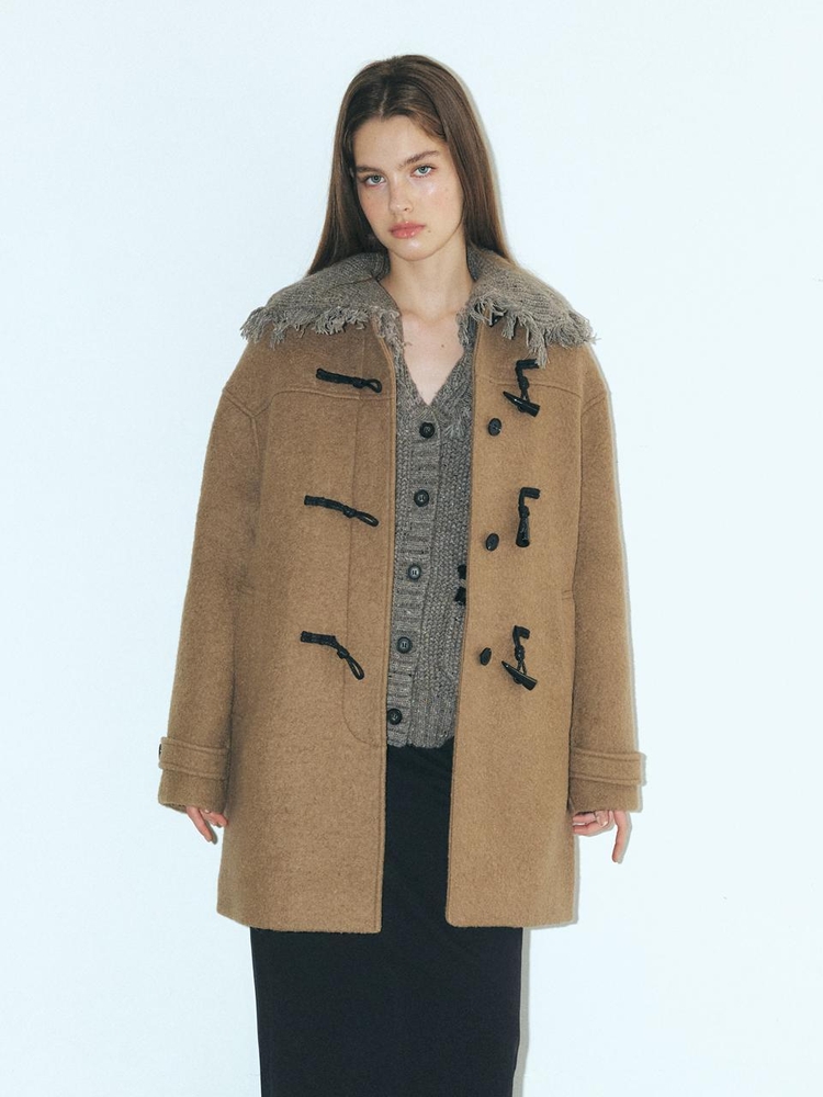 Wool Duffle Half Coat, Mocha Brown