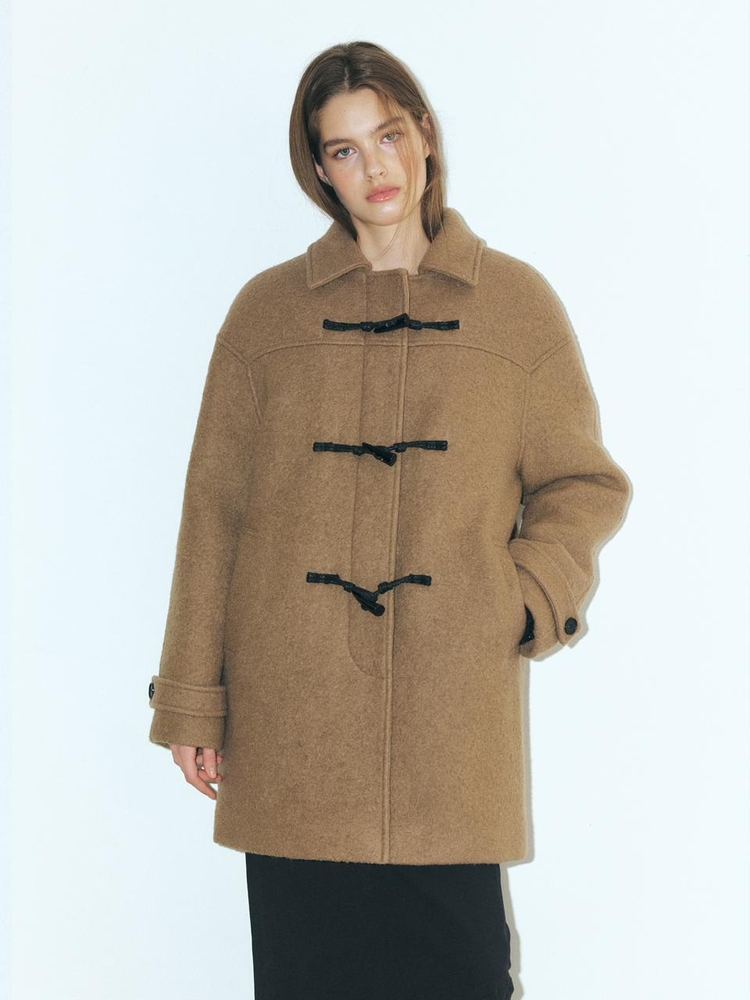 Wool Duffle Half Coat, Mocha Brown