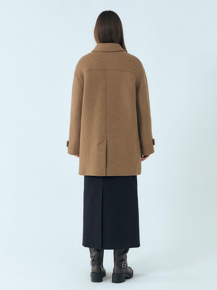 Wool Duffle Half Coat, Mocha Brown