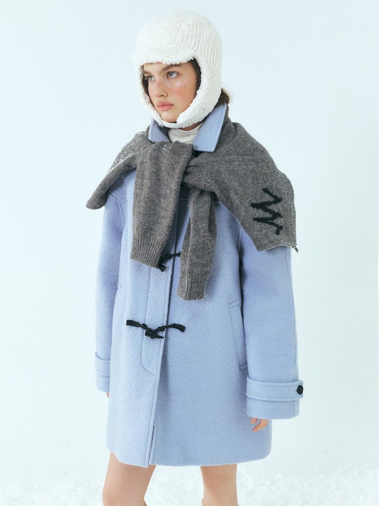 Wool Duffle Half Coat, Sky Blue