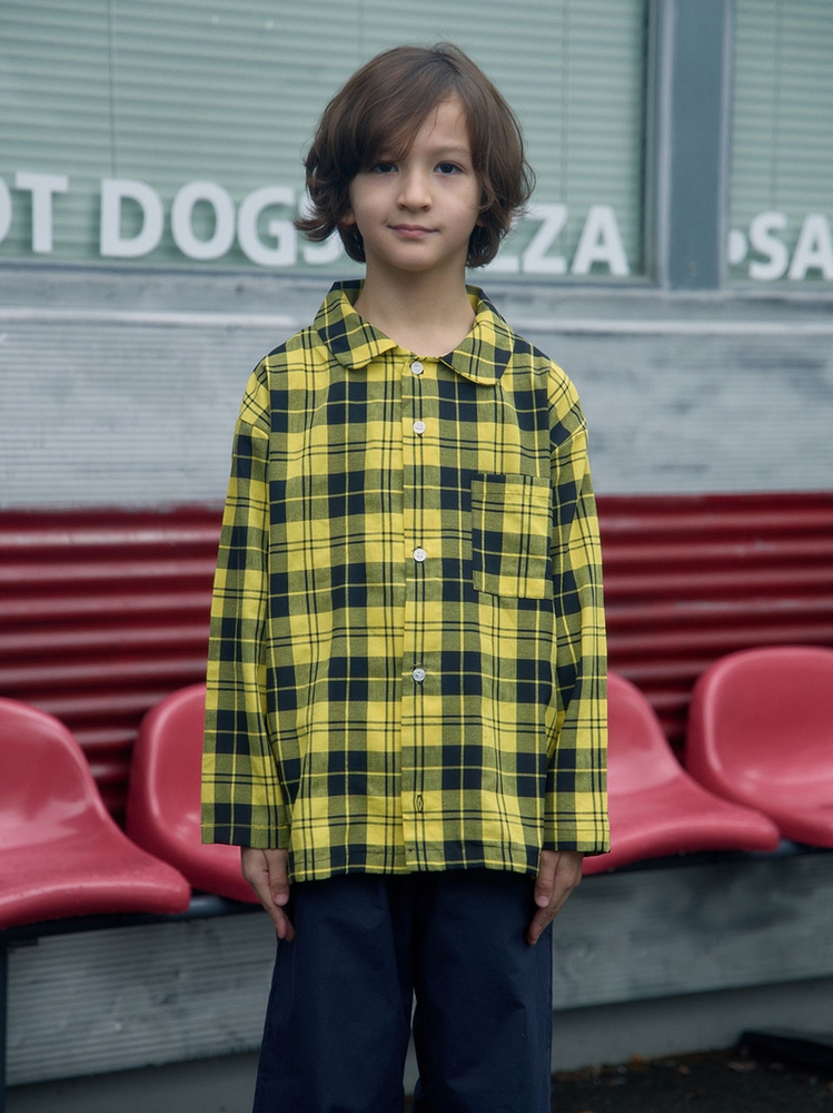 [BLUEDOG] Family Cotton Pajamas for Kids (Yellow Check/Navy)