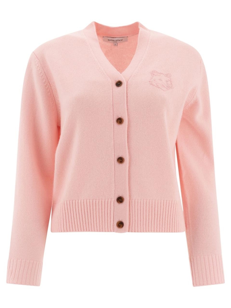 메종키츠네 FW24 Fox Head embroidered cardigan NW00510KT1112P600 Pink