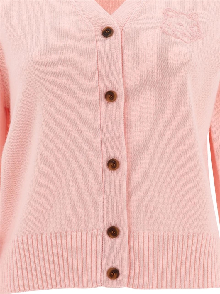 메종키츠네 FW24 Fox Head embroidered cardigan NW00510KT1112P600 Pink