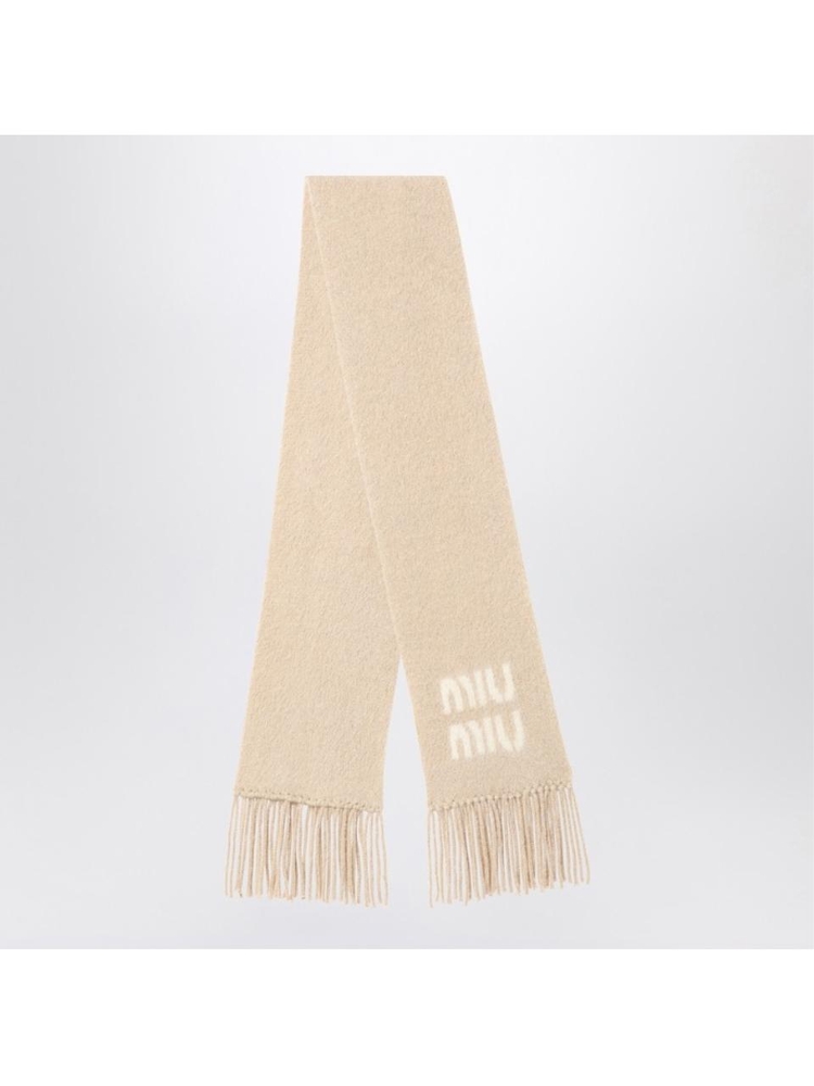 미우미우 FW24 Miu Miu Beige virgin wool logo scarf 5FS0622CQD Transparent