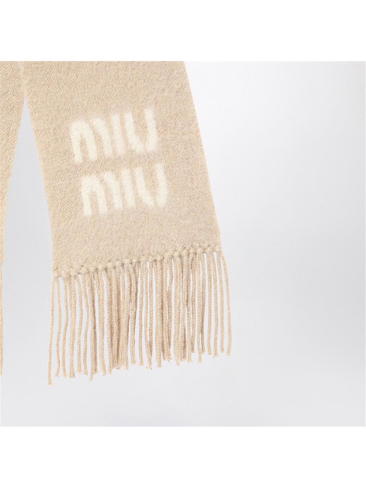 미우미우 FW24 Miu Miu Beige virgin wool logo scarf 5FS0622CQD Transparent