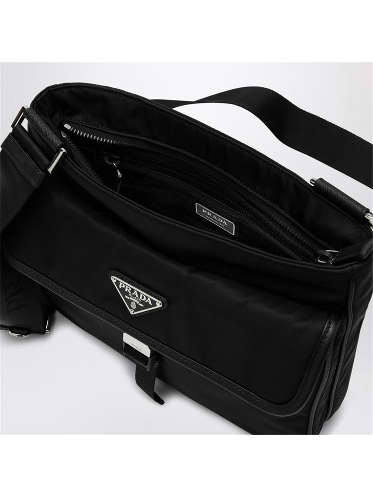 프라다 SS25 Prada Black Re-Nylon and Saffiano shoulder bag 2VH119XOO2DMH Black