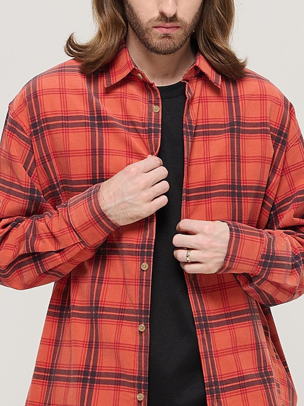 CORDUROY CLASSIC LOOSE FIT CHECK SHIRT (PINK)