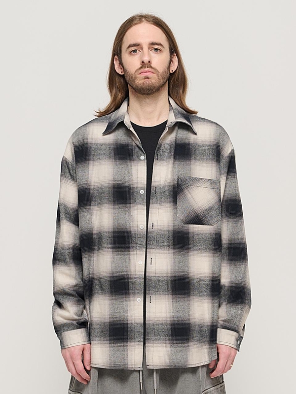 OMBRE FLANNEL CHECK SHIRT (BLACK)