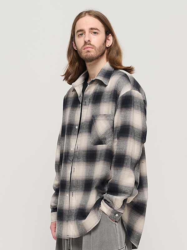 OMBRE FLANNEL CHECK SHIRT (BLACK)