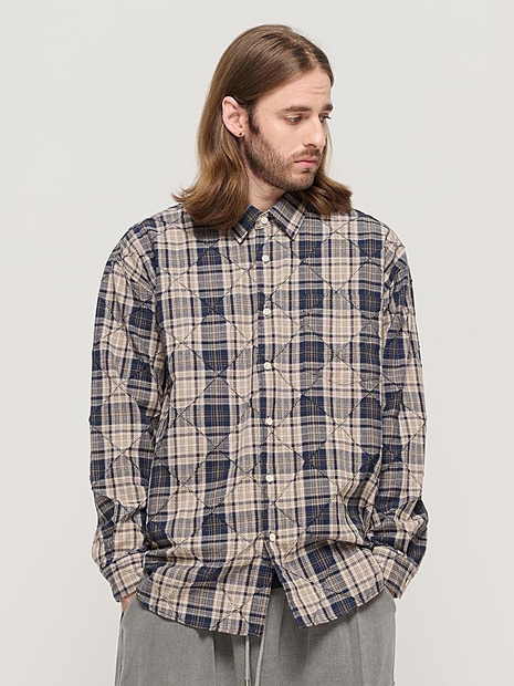 SLIM QUILTING POINT CHECK SHIRT (NAVY)