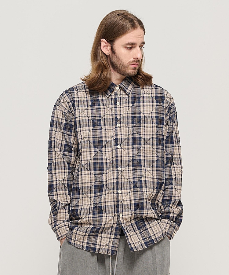 SLIM QUILTING POINT CHECK SHIRT (NAVY)