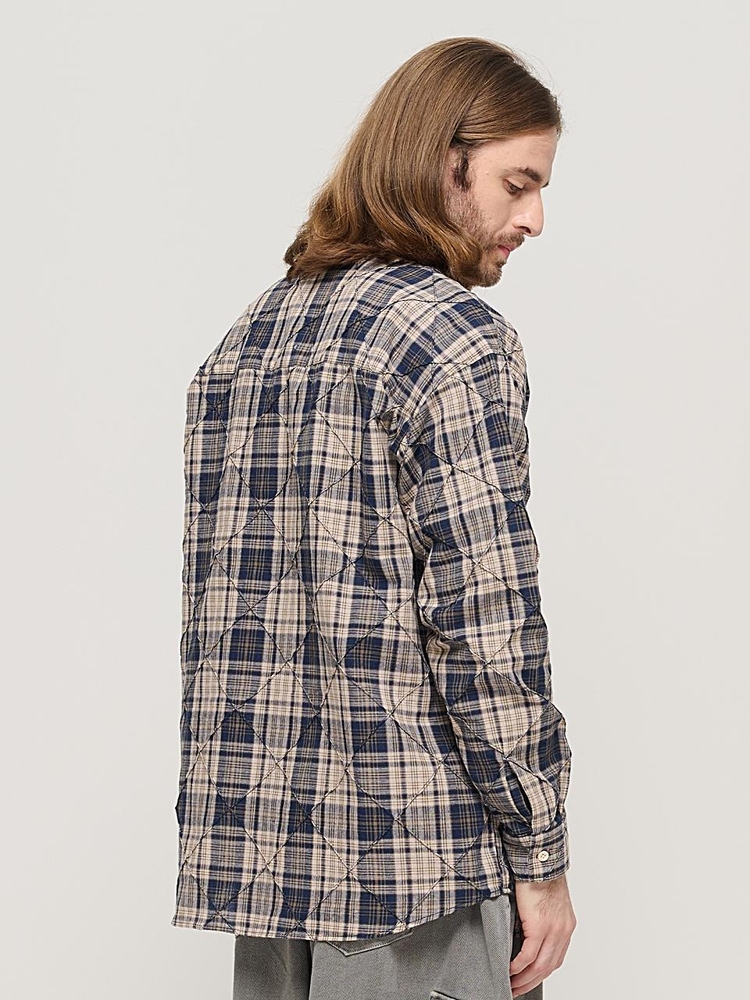 SLIM QUILTING POINT CHECK SHIRT (NAVY)