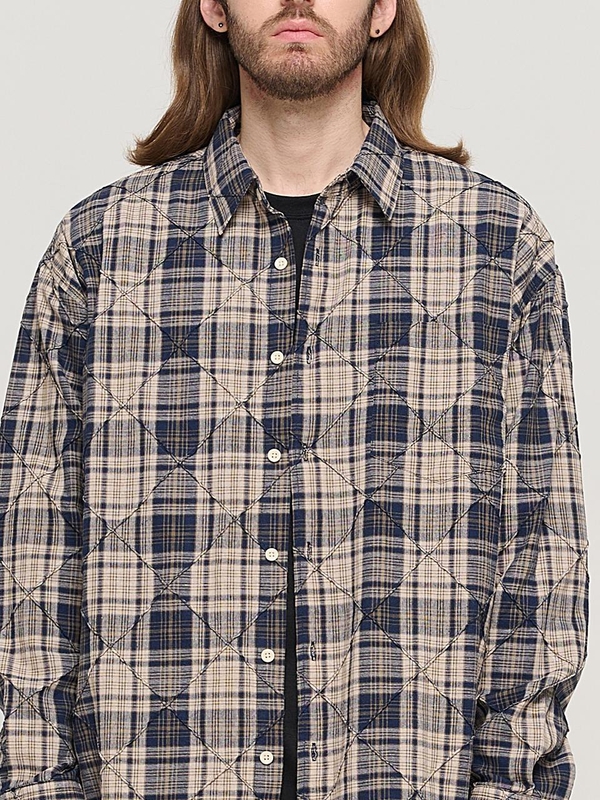 SLIM QUILTING POINT CHECK SHIRT (NAVY)