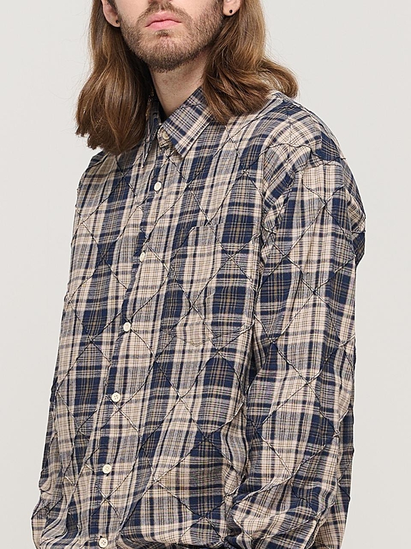 SLIM QUILTING POINT CHECK SHIRT (NAVY)