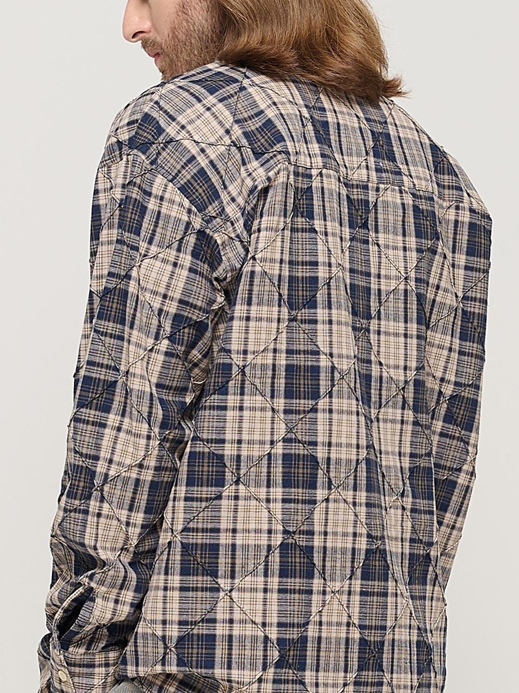 SLIM QUILTING POINT CHECK SHIRT (NAVY)