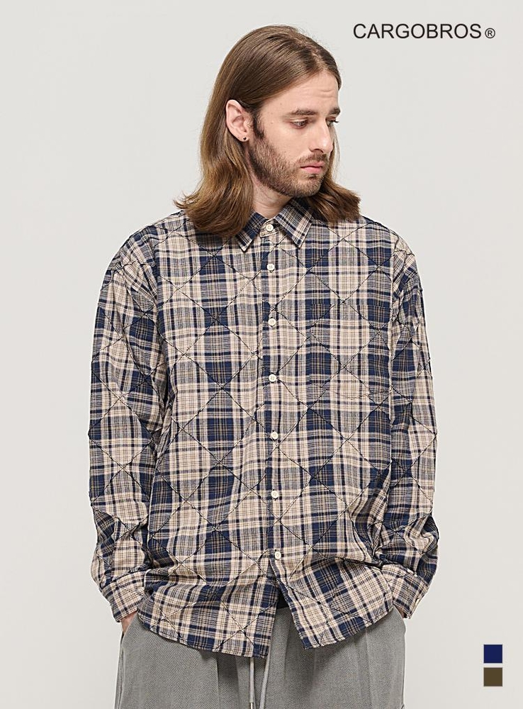 SLIM QUILTING POINT CHECK SHIRT (NAVY)