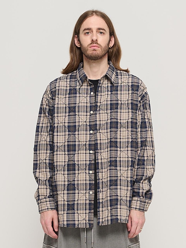 SLIM QUILTING POINT CHECK SHIRT (NAVY)