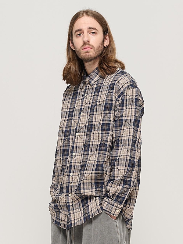 SLIM QUILTING POINT CHECK SHIRT (NAVY)