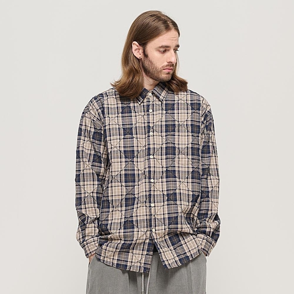 SLIM QUILTING POINT CHECK SHIRT (NAVY)