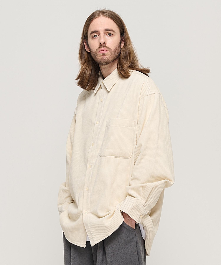 Y2K STYLE CORDUROY OVER SHIRT (IVORY)