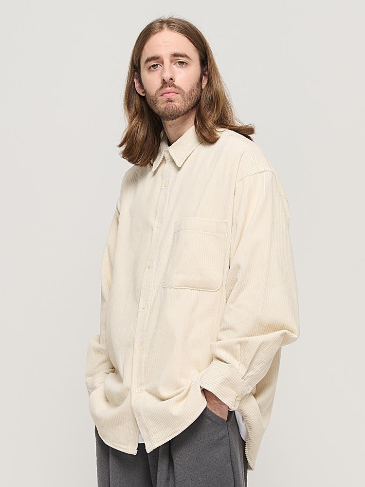 Y2K STYLE CORDUROY OVER SHIRT (IVORY)