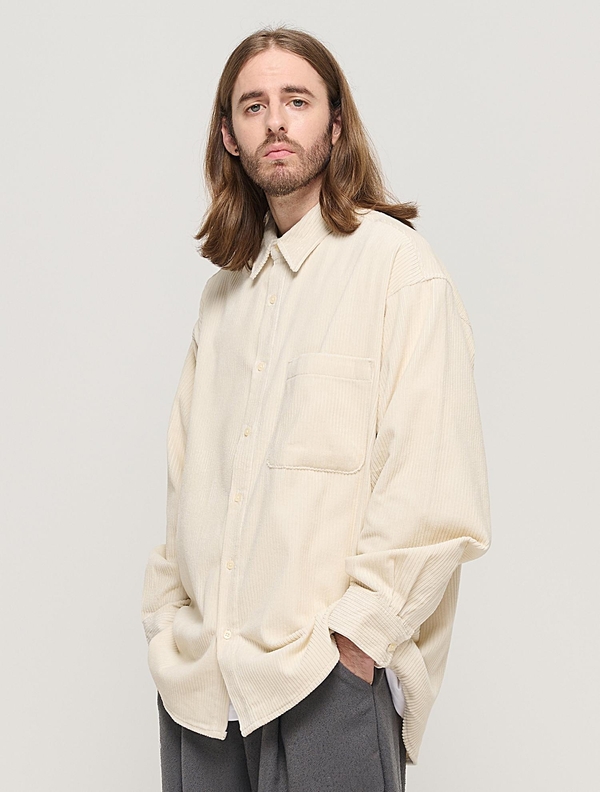 Y2K STYLE CORDUROY OVER SHIRT (IVORY)