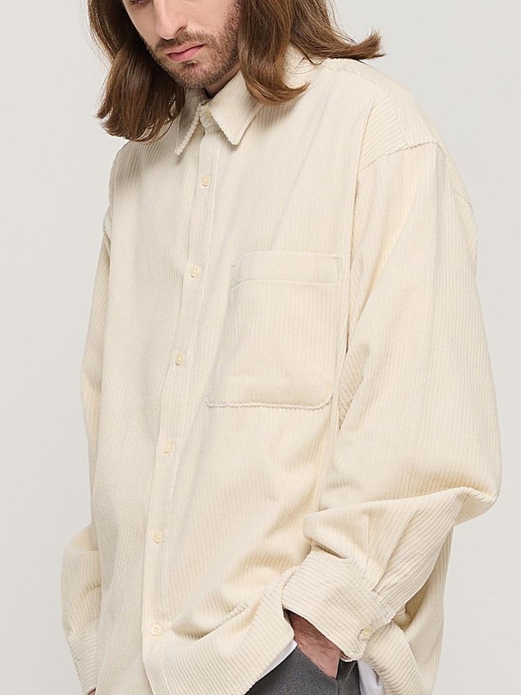 Y2K STYLE CORDUROY OVER SHIRT (IVORY)