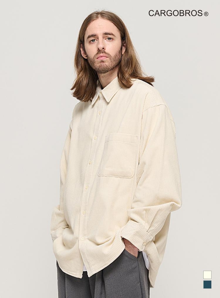 Y2K STYLE CORDUROY OVER SHIRT (IVORY)