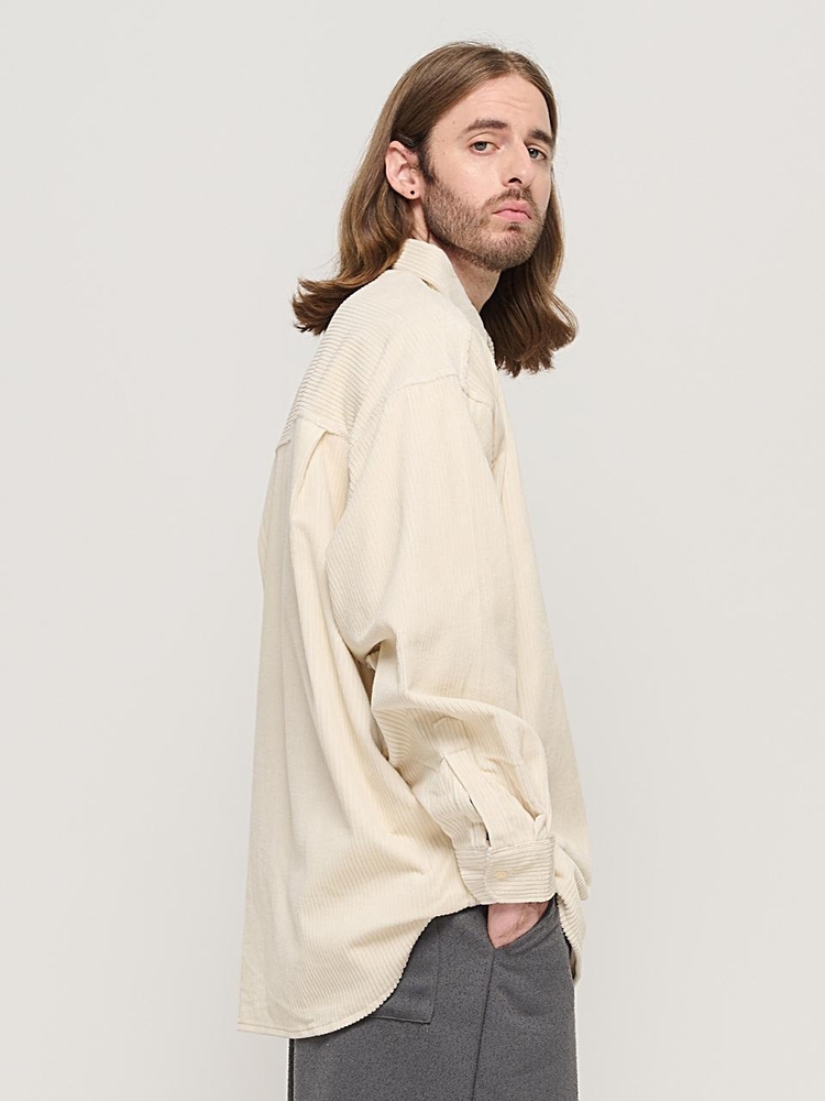 Y2K STYLE CORDUROY OVER SHIRT (IVORY)