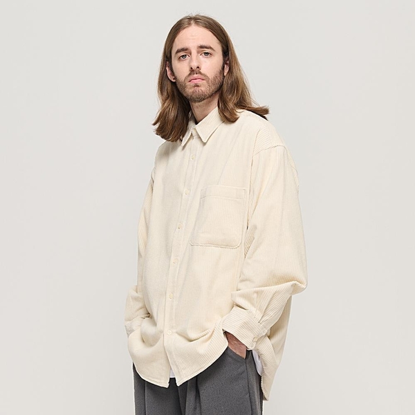 Y2K STYLE CORDUROY OVER SHIRT (IVORY)