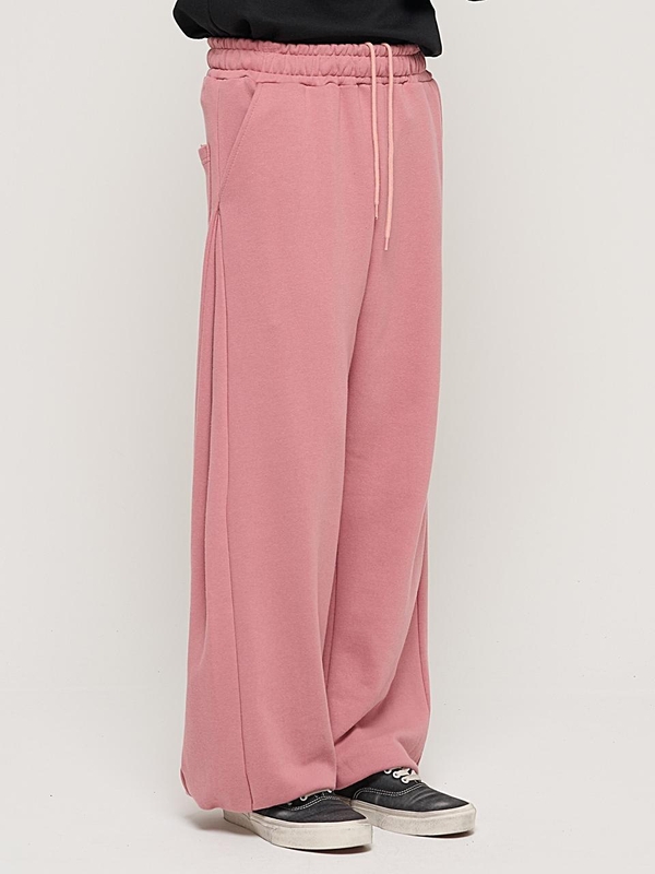 SIDE PINTUCK STANDARD SEMI-WIDE STRING PANTS (PINK)