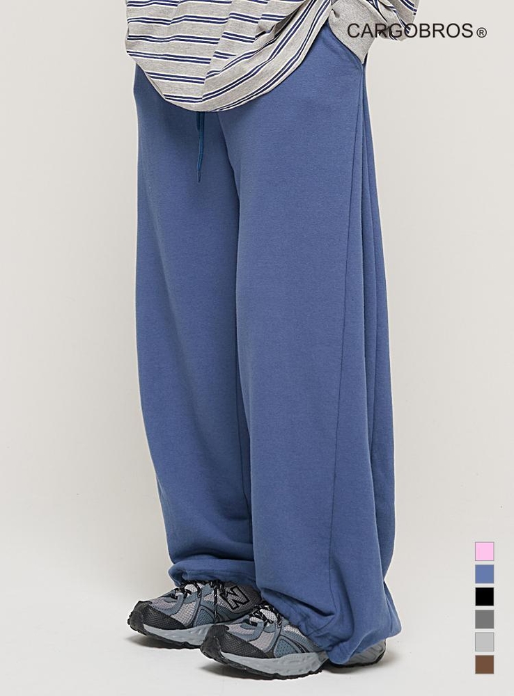 SIDE PINTUCK STANDARD SEMI-WIDE STRING PANTS (BLUE)