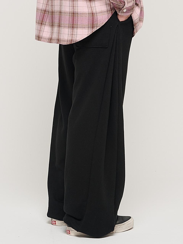 SIDE PINTUCK STANDARD SEMI-WIDE STRING PANTS (BLACK)