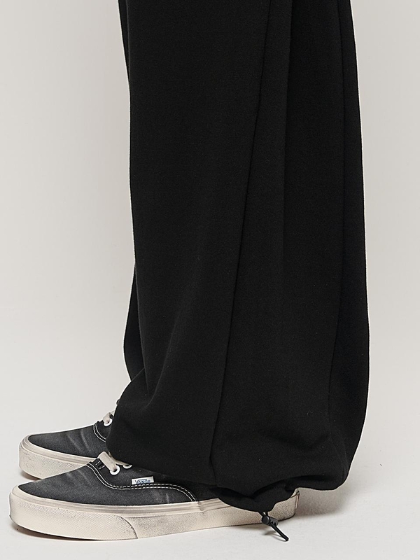 SIDE PINTUCK STANDARD SEMI-WIDE STRING PANTS (BLACK)