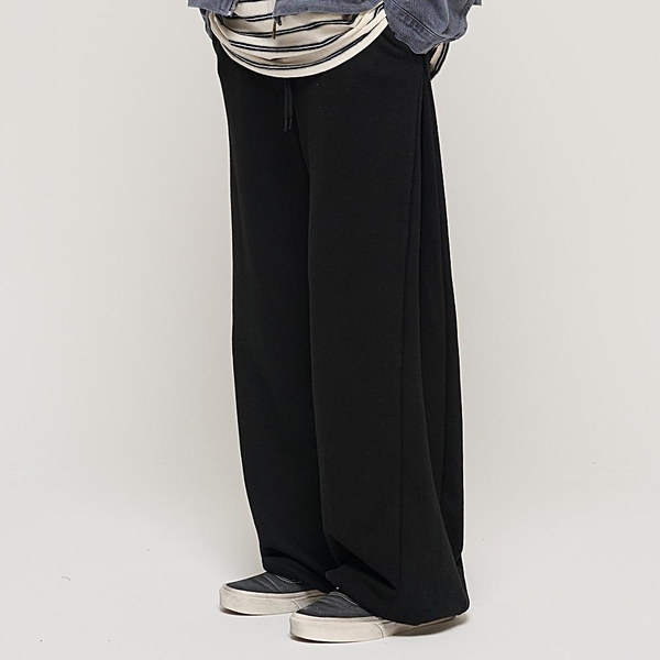 SIDE PINTUCK STANDARD SEMI-WIDE STRING PANTS (BLACK)