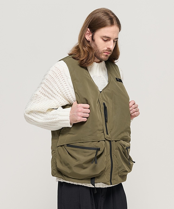 CB QUILTING MUTI POCKET PADDING VEST (KHAKI)