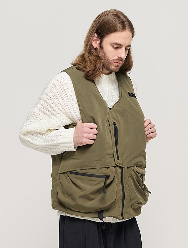 CB QUILTING MUTI POCKET PADDING VEST (KHAKI)