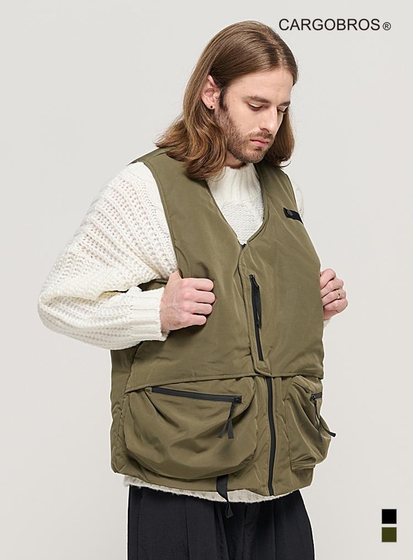 CB QUILTING MUTI POCKET PADDING VEST (KHAKI)