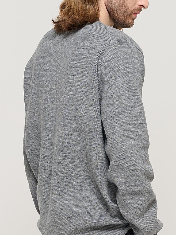 CASH HENLEY NECK SEMI-OVER SOFT KNIT (GRAY)