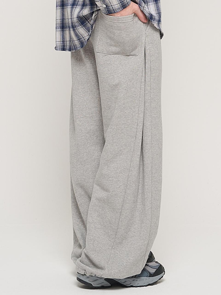 SIDE PINTUCK STANDARD SEMI-WIDE STRING PANTS (GRAY)