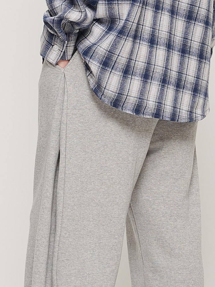 SIDE PINTUCK STANDARD SEMI-WIDE STRING PANTS (GRAY)