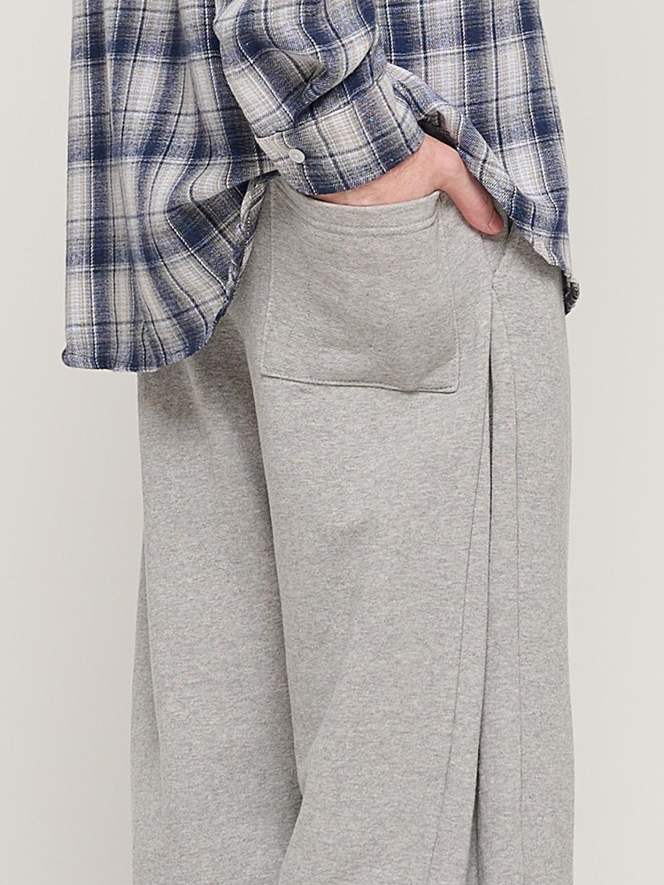 SIDE PINTUCK STANDARD SEMI-WIDE STRING PANTS (GRAY)