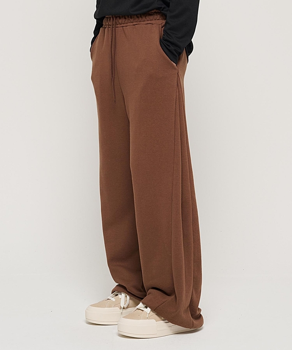 SIDE PINTUCK STANDARD SEMI-WIDE STRING PANTS (BROWN)