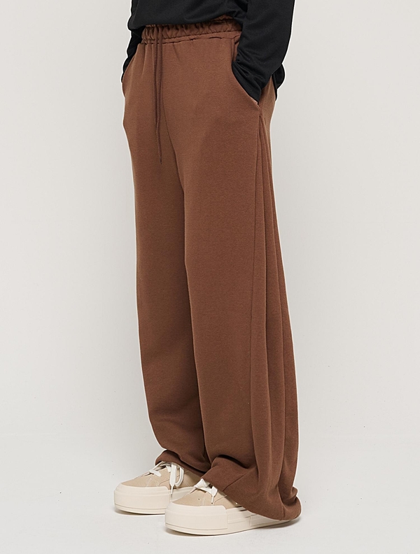 SIDE PINTUCK STANDARD SEMI-WIDE STRING PANTS (BROWN)