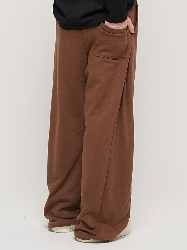 SIDE PINTUCK STANDARD SEMI-WIDE STRING PANTS (BROWN)