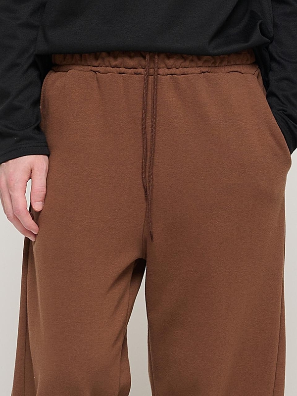 SIDE PINTUCK STANDARD SEMI-WIDE STRING PANTS (BROWN)