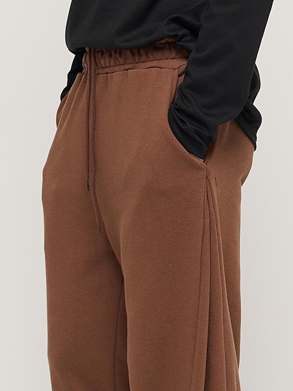 SIDE PINTUCK STANDARD SEMI-WIDE STRING PANTS (BROWN)