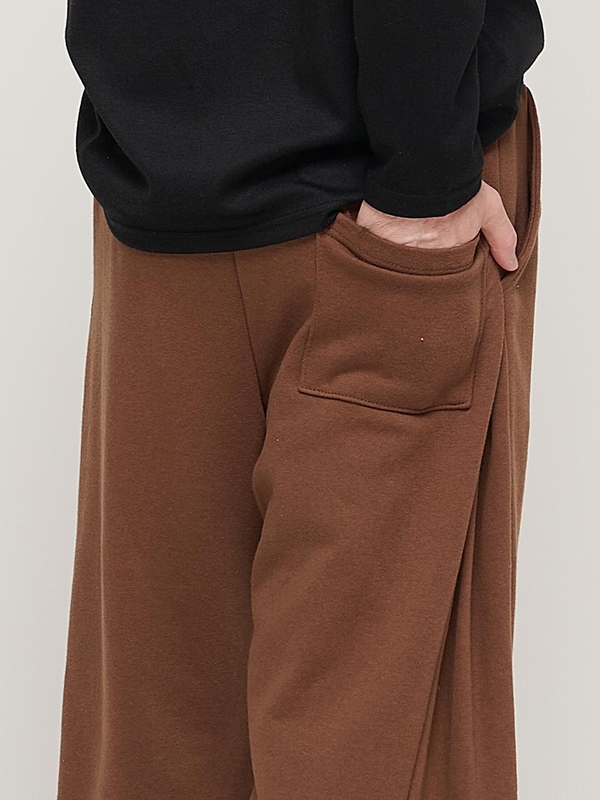 SIDE PINTUCK STANDARD SEMI-WIDE STRING PANTS (BROWN)