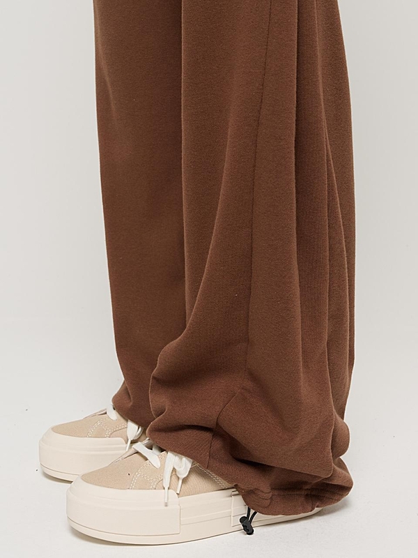 SIDE PINTUCK STANDARD SEMI-WIDE STRING PANTS (BROWN)